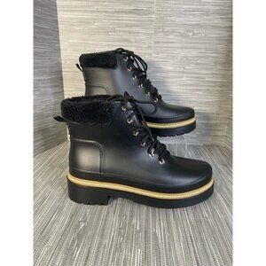 Marc Fisher LTD Womens Fairly Winter Boots Black Fur Trim Ankle Lace Up 10 M New